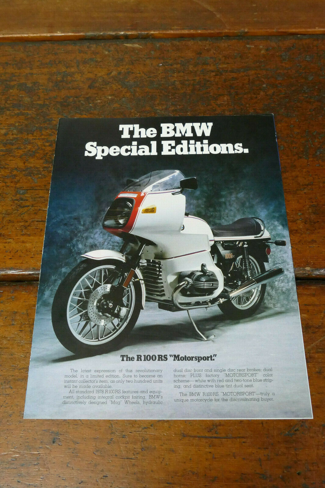 Vintage Original 1978 BMW Motorcycles R100 RS Special Editions Sales Brochure