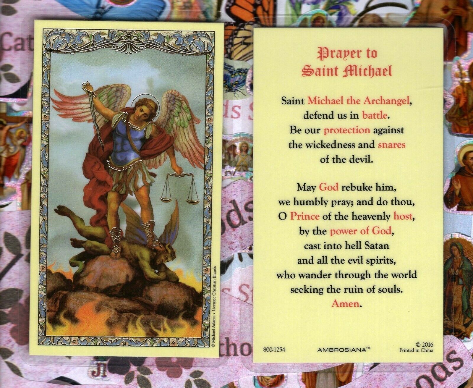 St. Michael the Archangel with Saint Michael's Prayer - Laminated Holy Card 1254