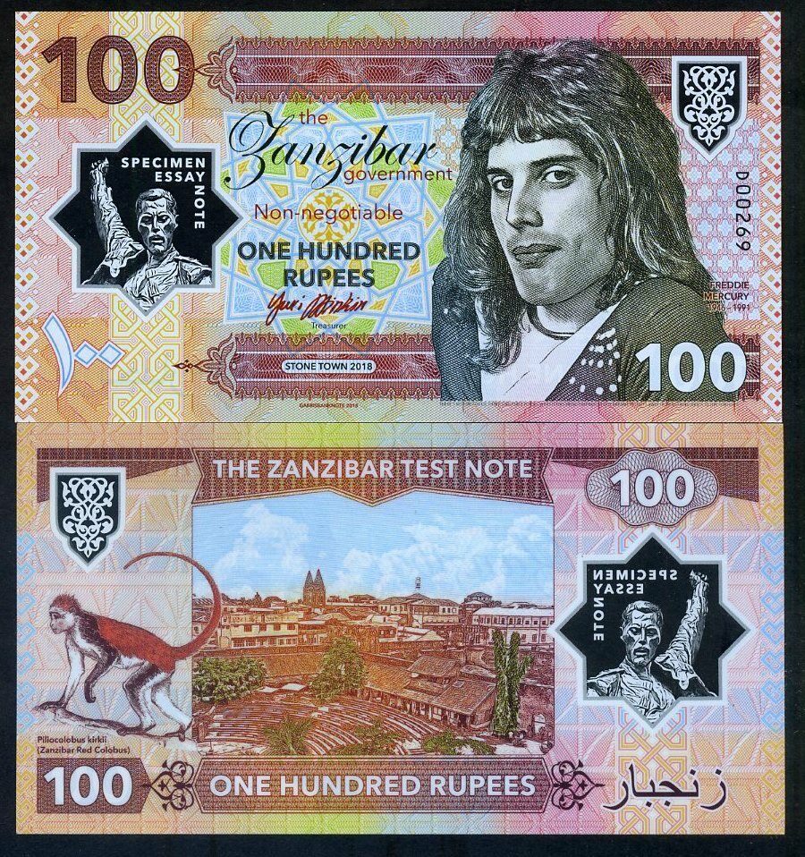 Zanzibar Tanzania 100 Rupees 2018 Private Clear Window Polymer - Freddie Mercury