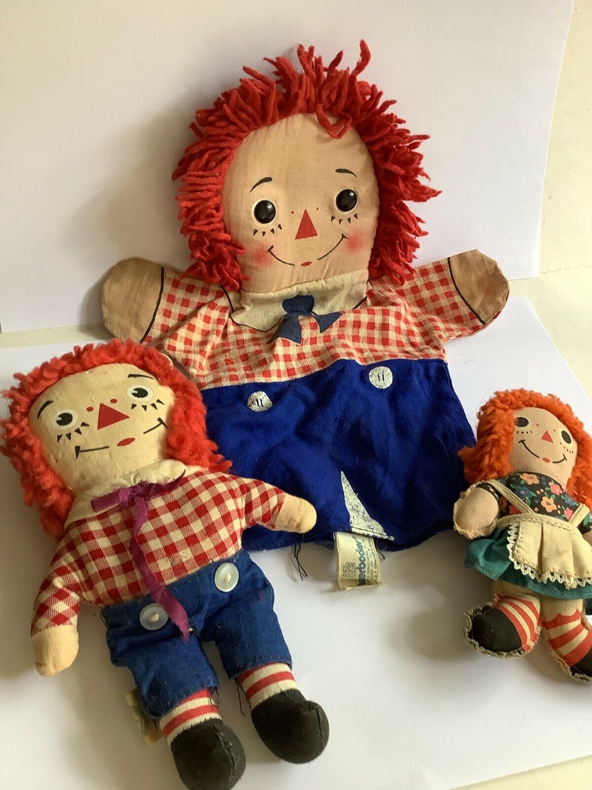 Vintage Lot of 3 Knickerbocker RAGGEDY ANN ANDY Plush Dolls Hand Puppet