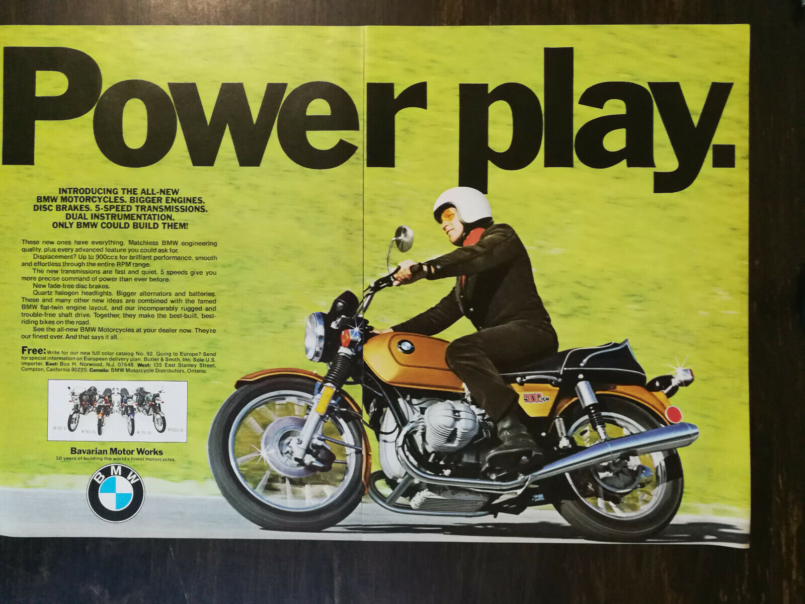 Vintage 1974 BMW Bavarian Motor Works Motorcycles Two Page Original Ad