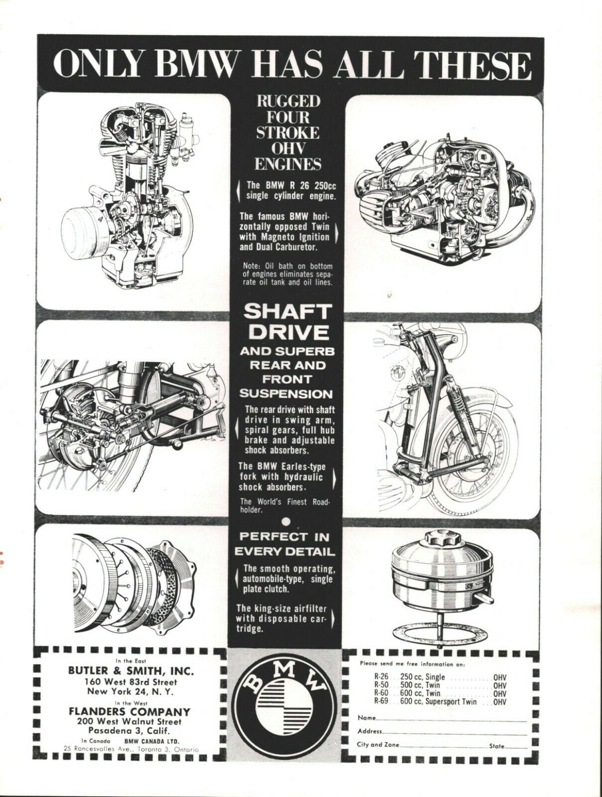 1960 BMW R26 250cc Single Cylinder Motorcycle Engine & More - Vintage Ad