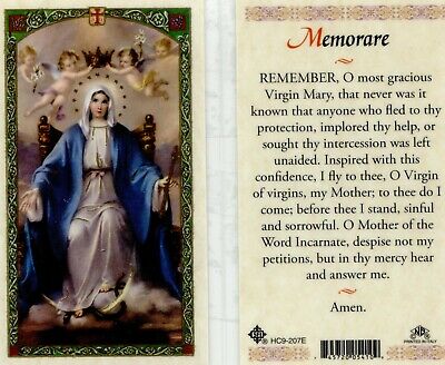 Memorare (English Version) Blessed Virgin Mary Prayer Card Laminated Holy Cards