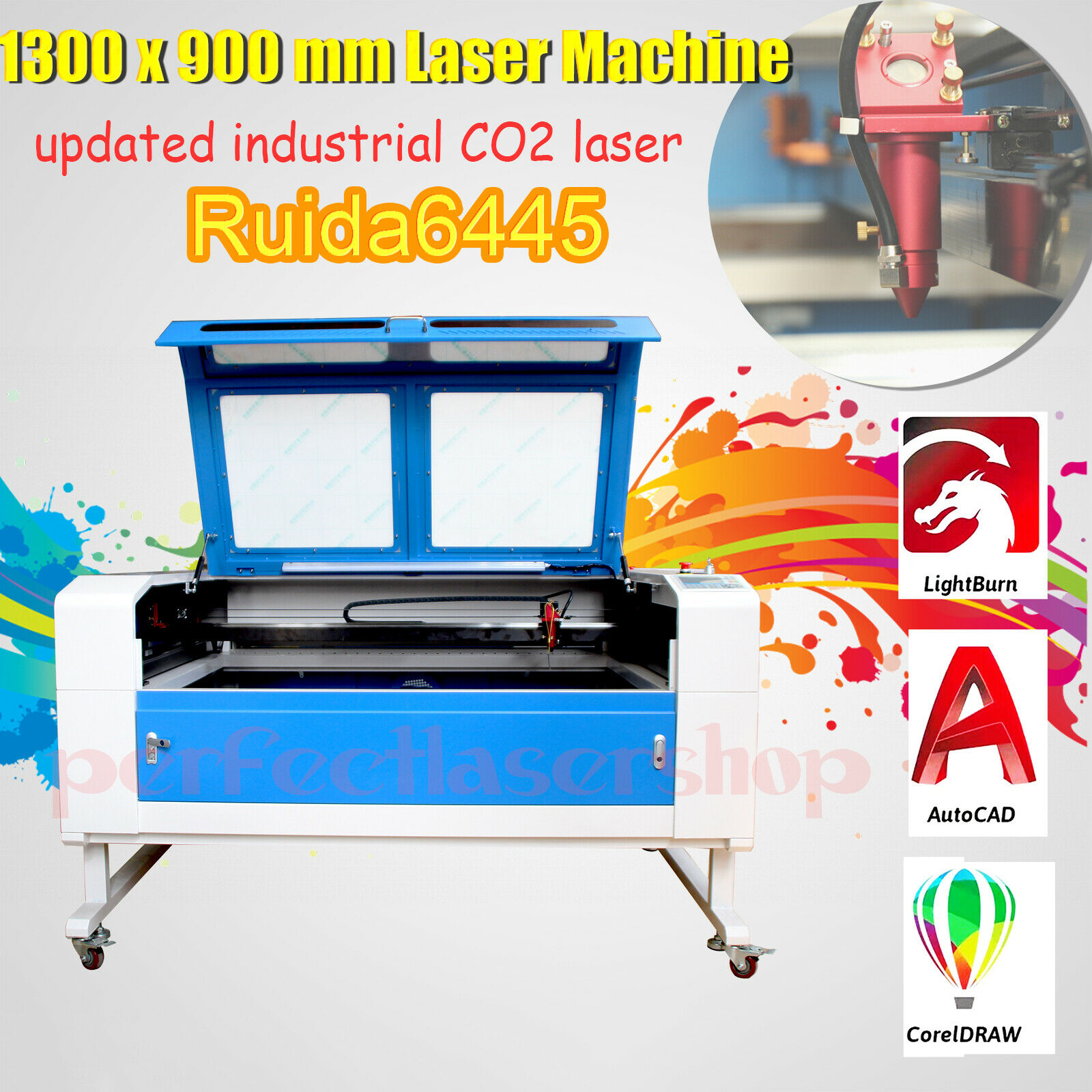 Weiju130W CO2 Laser Cutting Machine 1300*900 mm RUIDA Rotary CW-5000 Chiller